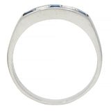 Contemporary 0.63 CTW Sapphire Diamond Square Step Cut Platinum Band Ring