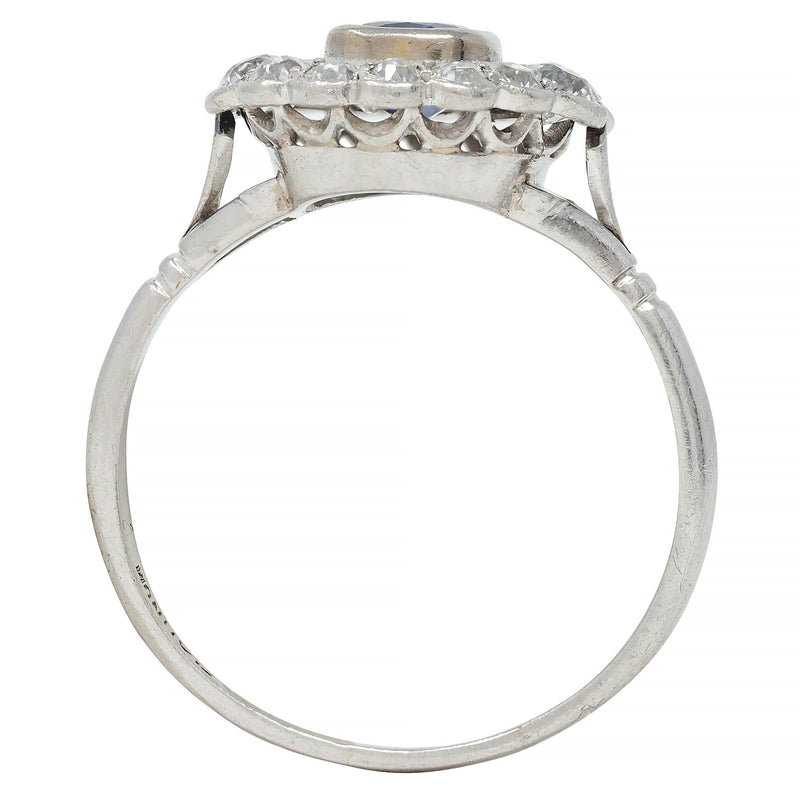 Art Deco 1.62 CTW Sapphire Diamond Platinum Floating Halo Ring