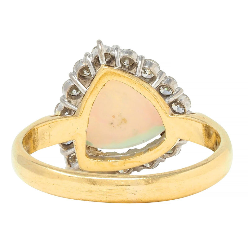 1980s Opal Diamond 18 Karat Yellow White Gold Triangular Vintage Halo Ring