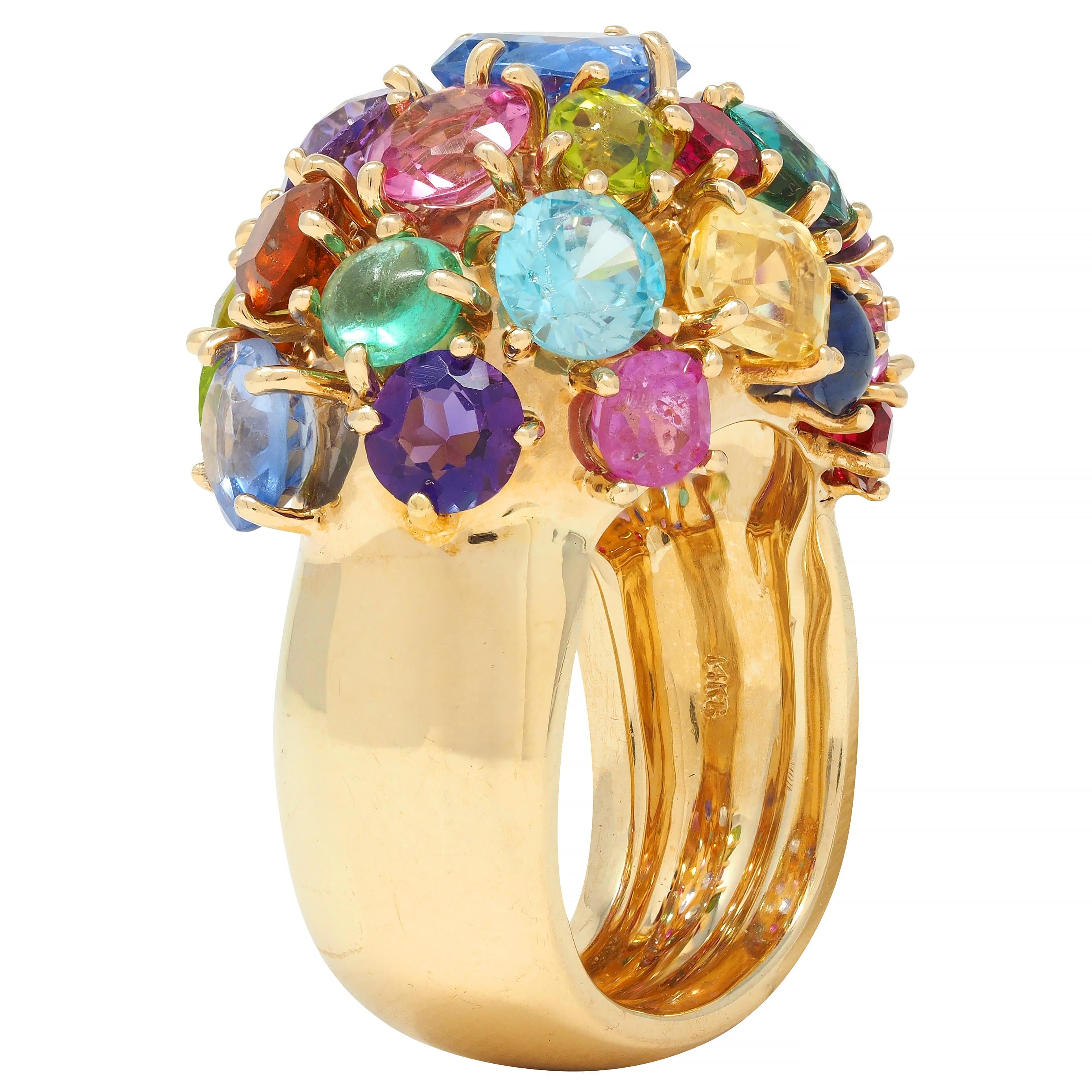 1990's Multi-Gem 14 Karat Yellow Gold Vintage Cluster Cocktail Ring