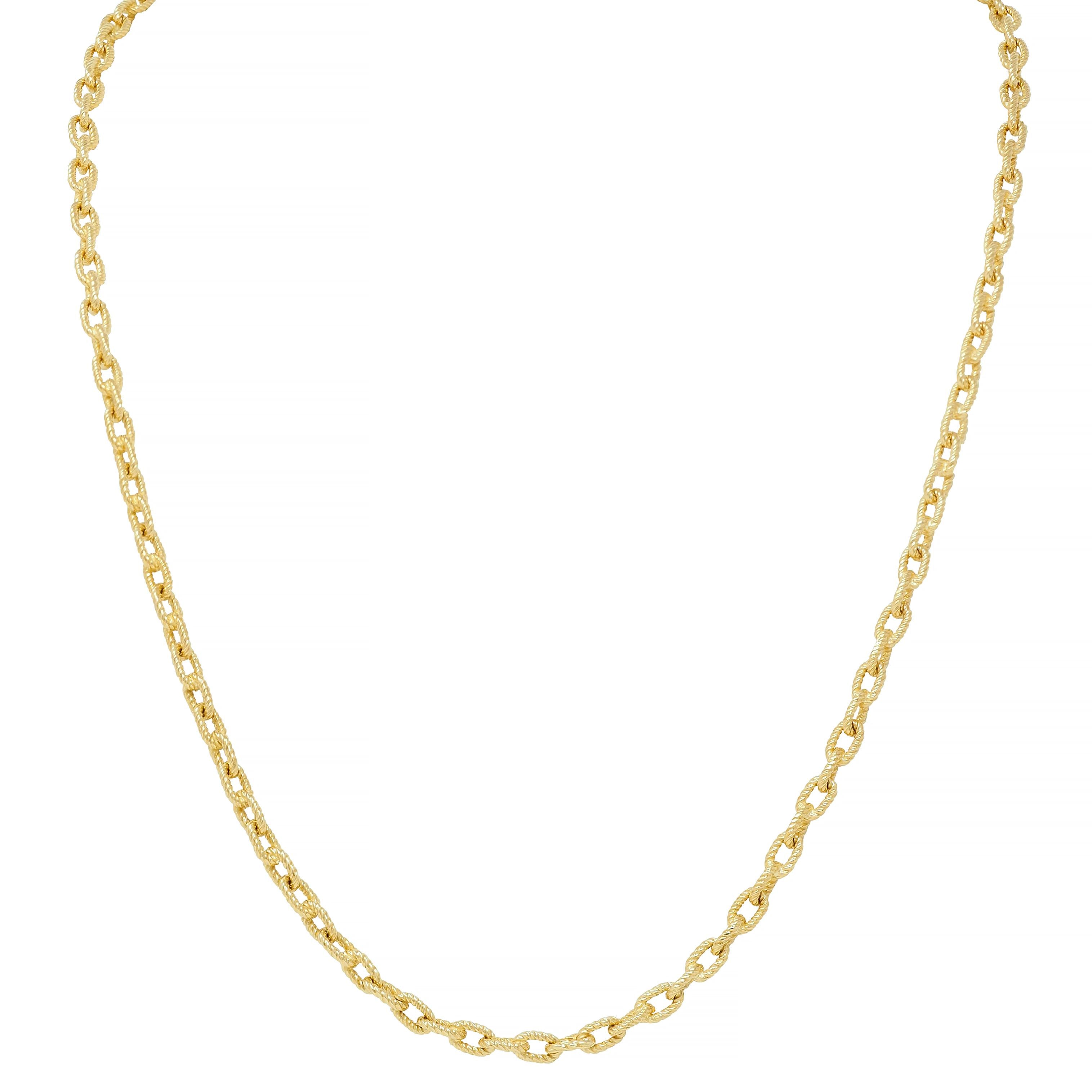 1960's 18 Karat Yellow Gold Twisted Rope Cable Link Chain Necklace