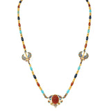Victorian Egyptian Revival Multi-Gem Enamel 18 Karat Yellow Gold Beaded Necklace