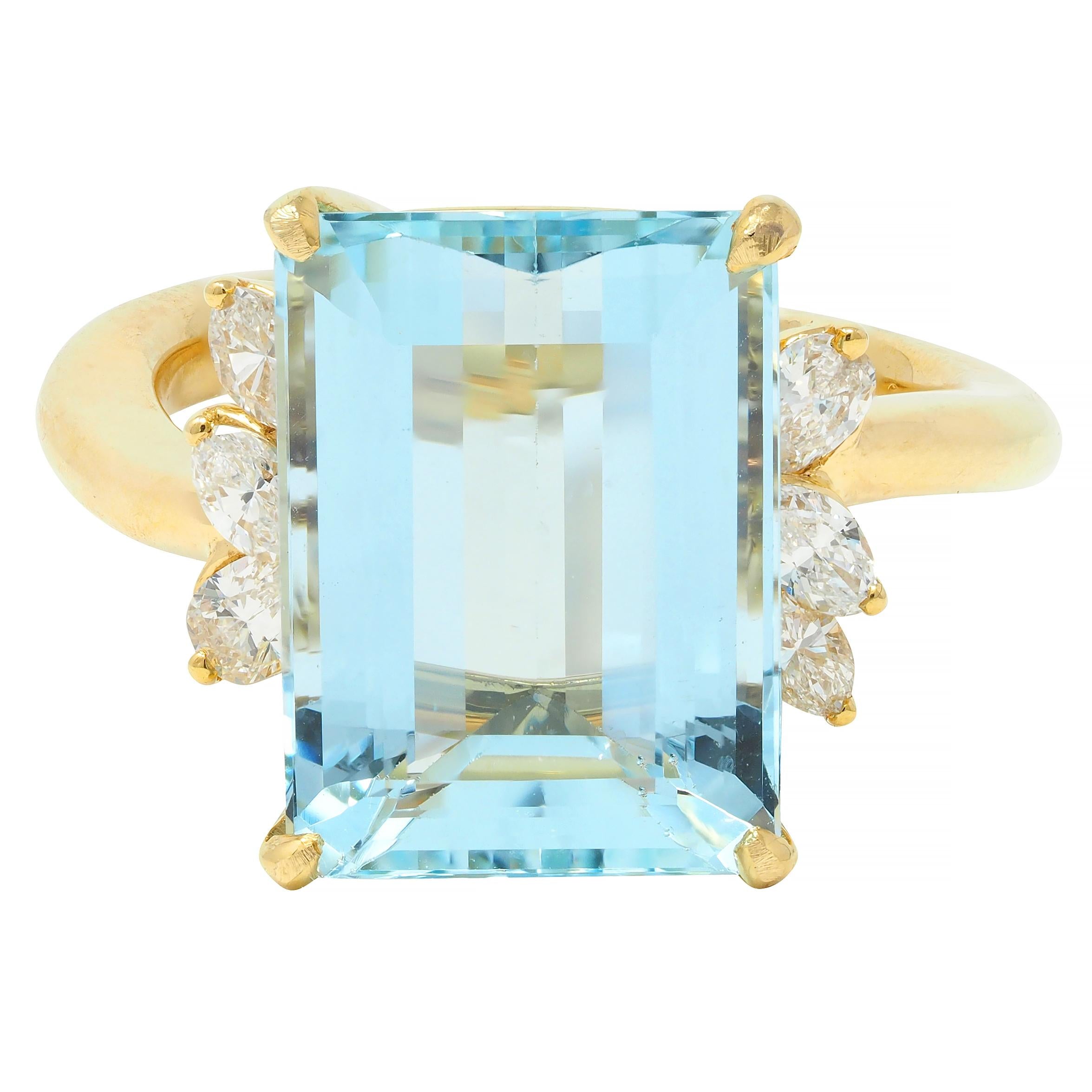 Contemporary 7.27 CTW Aquamarine Diamond 18 Karat Yellow Gold Cocktail Ring