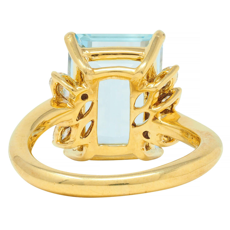 Contemporary 7.27 CTW Aquamarine Diamond 18 Karat Yellow Gold Cocktail Ring