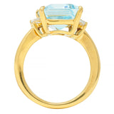 Contemporary 7.27 CTW Aquamarine Diamond 18 Karat Yellow Gold Cocktail Ring