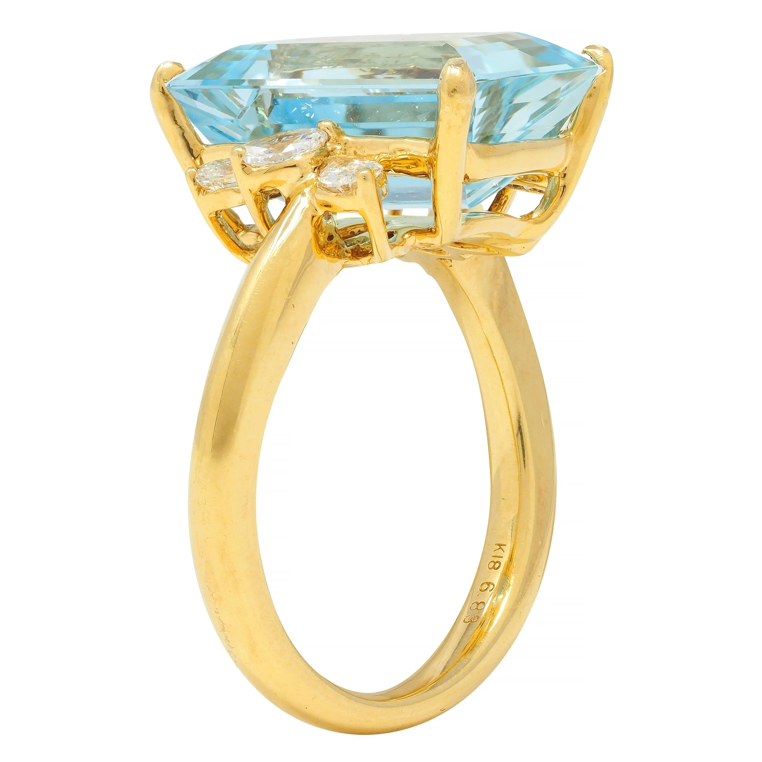 Contemporary 7.27 CTW Aquamarine Diamond 18 Karat Yellow Gold Cocktail Ring