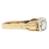 Art Deco 0.60 CTW Diamond Platinum 14 Karat Gold Three Stone Antique Band Ring