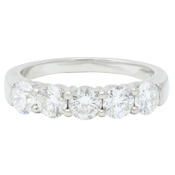 Contemporary 1.25 CTW Diamond Platinum Five Stone Wedding Band Ring
