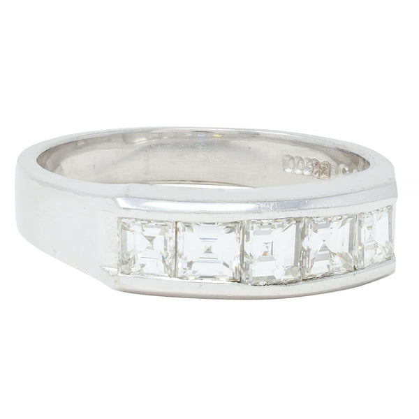 Contemporary 1.03 CTW Square Step Cut Diamond Platinum Channel Band Ring