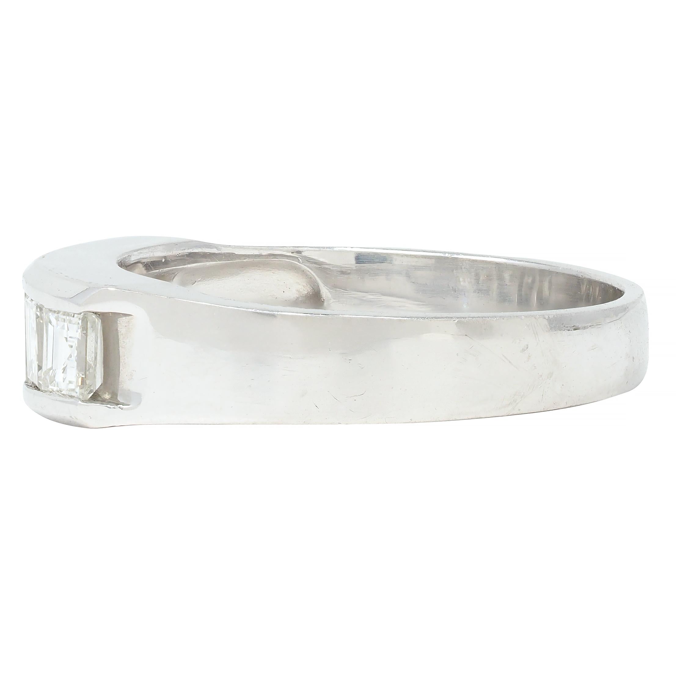 Contemporary 1.03 CTW Square Step Cut Diamond Platinum Channel Band Ring