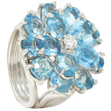 Tiffany & Co. 1960s 5.71 CTW Aquamarine Diamond Platinum Flower Vintage Ring