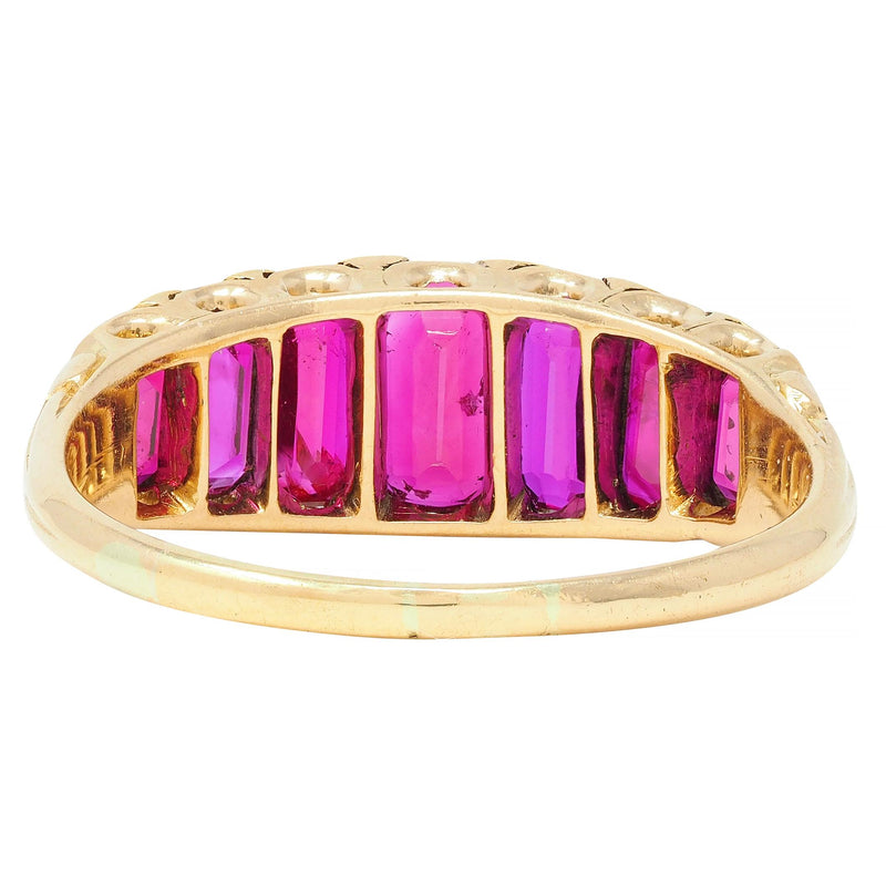 Victorian 2.88 CTW No Heat Burma Ruby Diamond 18 Karat Yellow Gold Band Ring GIA