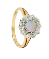 Edwardian Opal Diamond Platinum 14 Karat Yellow Gold Antique Halo Ring