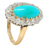 Edwardian Diamond Turquoise Platinum 14 Karat Yellow Gold Antique Halo Ring