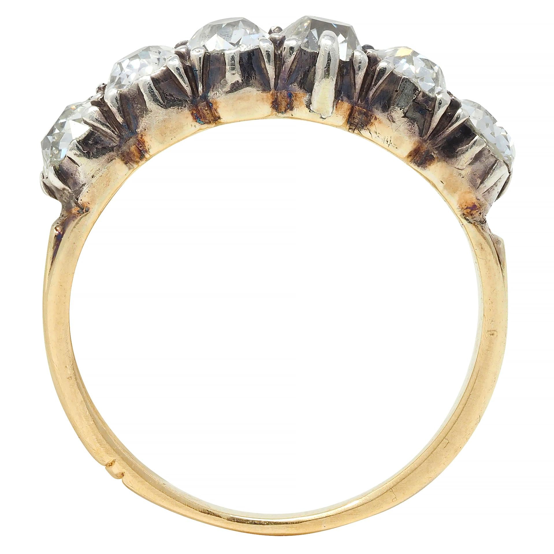 Victorian 1.45 CTW Old Mine Diamond Silver 14 Karat Gold Antique Band Ring