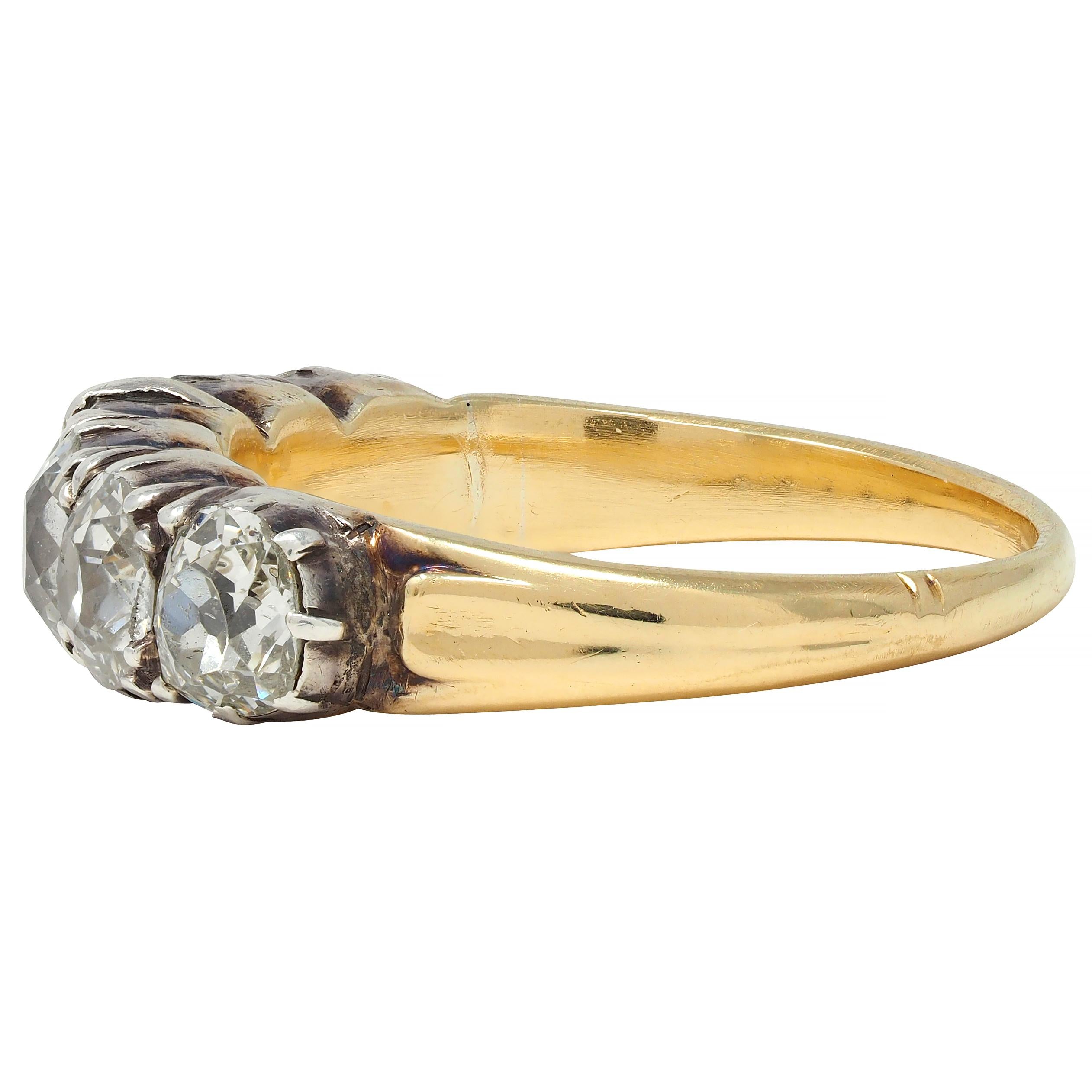 Victorian 1.45 CTW Old Mine Diamond Silver 14 Karat Gold Antique Band Ring