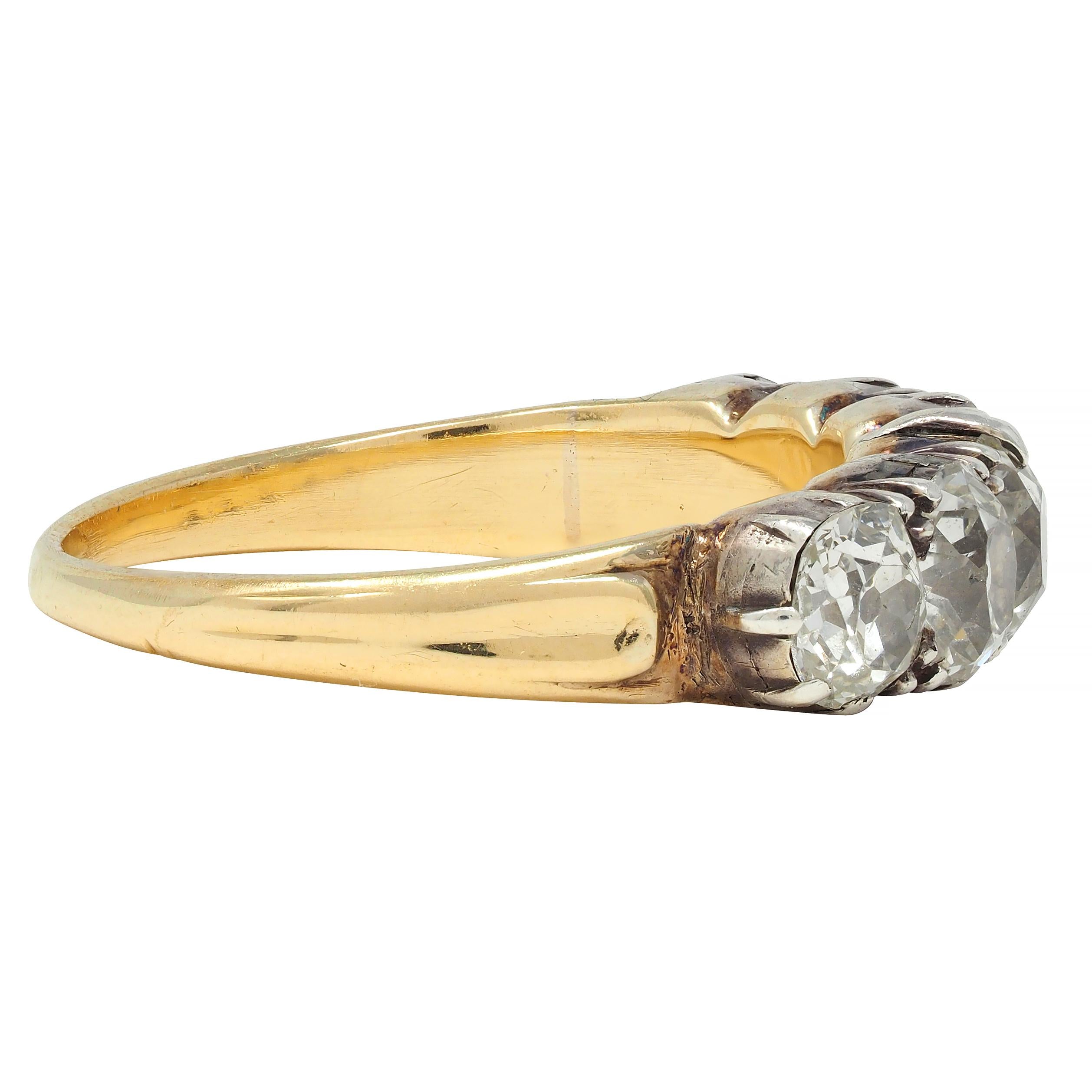 Victorian 1.45 CTW Old Mine Diamond Silver 14 Karat Gold Antique Band Ring