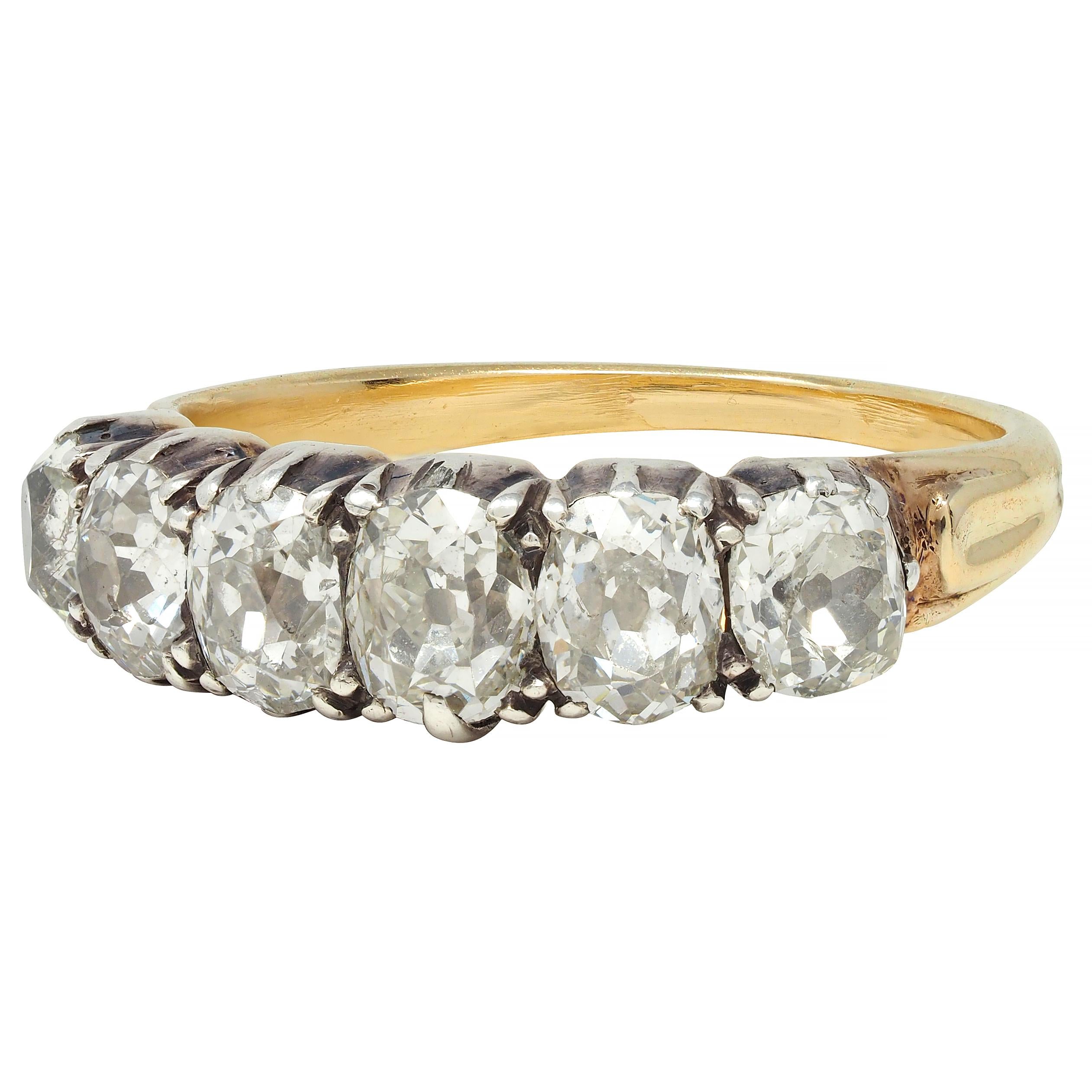 Victorian 1.45 CTW Old Mine Diamond Silver 14 Karat Gold Antique Band Ring