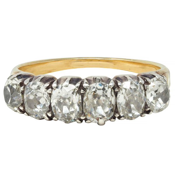 Victorian 1.45 CTW Old Mine Diamond Silver 14 Karat Gold Antique Band Ring