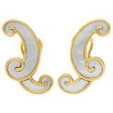 Angela Cummings 1980s Mother-Of-Pearl 18 Karat Gold Scroll Ear-Clip Earrings