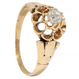 Victorian Old Mine Cut Diamond 14 Karat Gold Belcher Set Antique Engagement Ring
