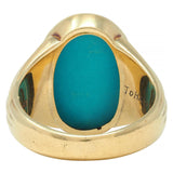 Retro Jones Woodland Turquoise 14 Karat Yellow Gold Fanning Vintage Signet Ring