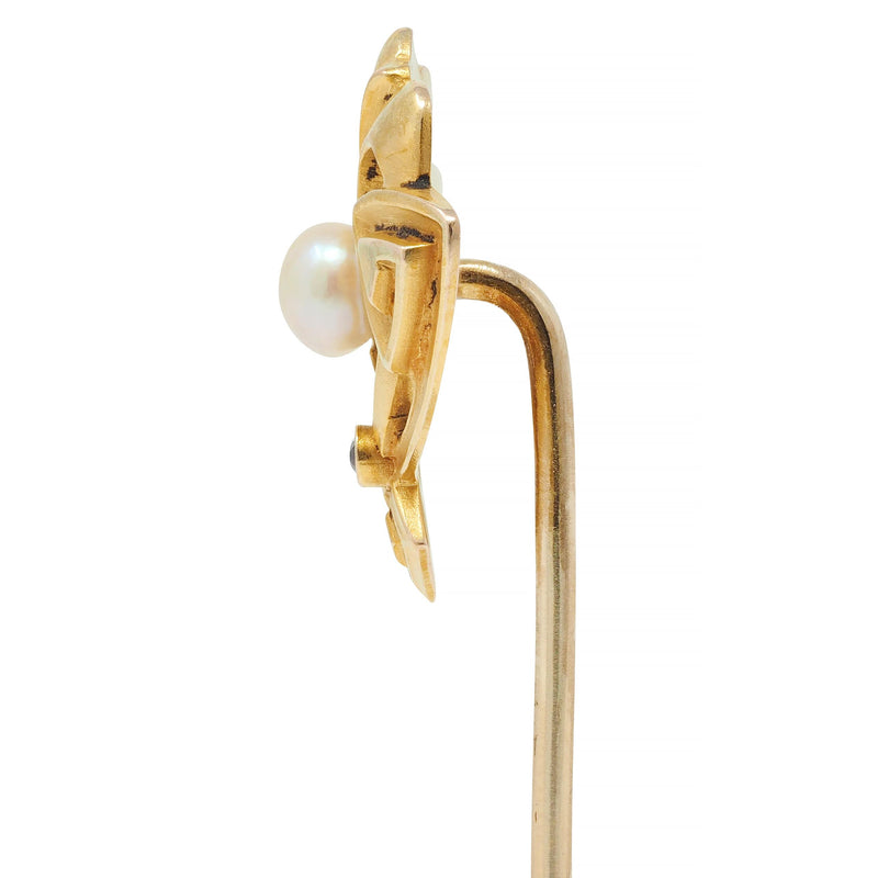 Henry Blank & Co. Art Nouveau Pearl 14 Karat Yellow Gold Antique Shield Stickpin