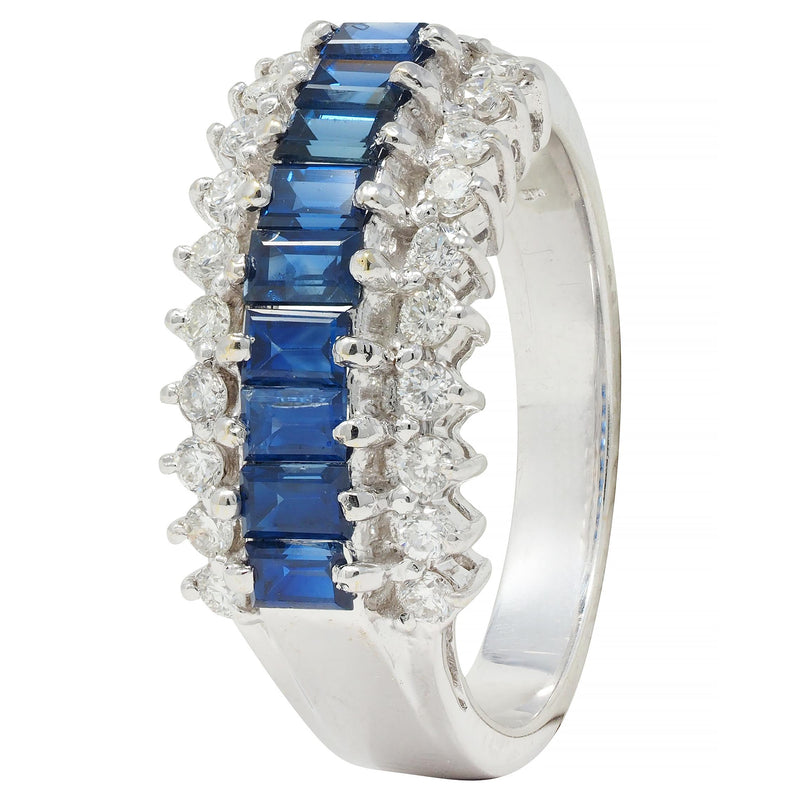 Contemporary 1.59 CTW Sapphire Diamond 18 Karat White Gold Wide Band Ring