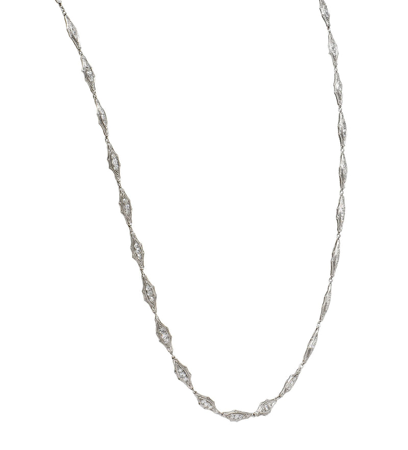 Art Deco 1920 4.60 CTW Diamond Platinum Fancy Link Antique Chain Necklace