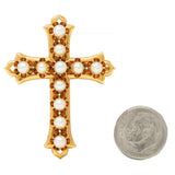 Victorian Pearl 18 Karat Yellow Gold Belcher Set Antique Cross Brooch