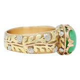 Arts & Crafts Jade Platinum 18 Karat Tri-Colored Gold Rose Antique Ring