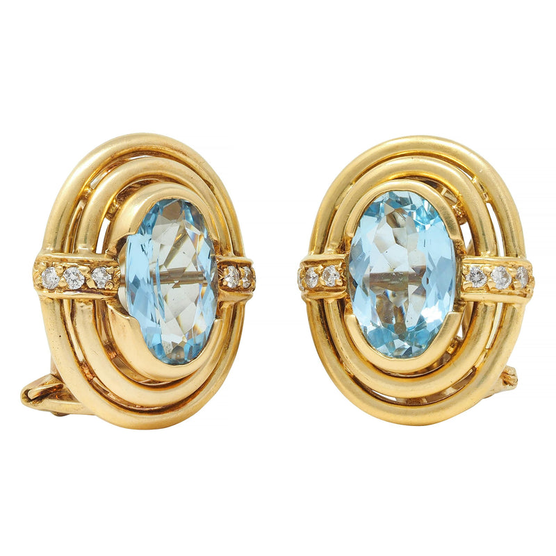 1960's 2.28 CTW Aquamarine Diamond 18 Karat Yellow Gold Vintage Earrings