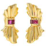 Tiffany & Co. Mid-Century Ruby 18 Karat Yellow Gold Fanning Vintage Earrings
