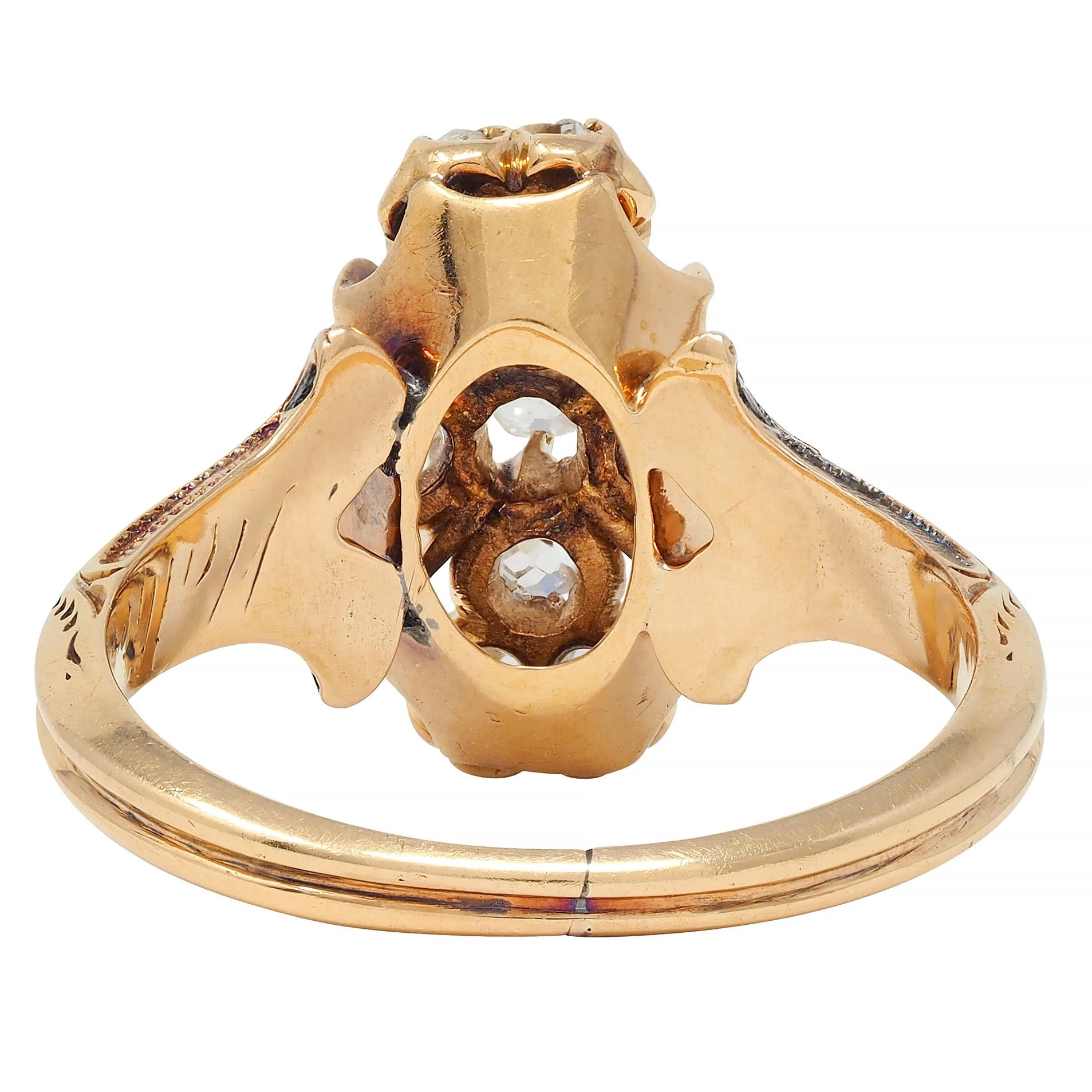 Victorian 0.50 CTW Old Mine Cut Diamond 18 Karat Yellow Gold Antique Ring
