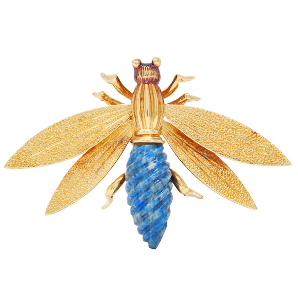 Vintage French Lapis Lazuli 18 Karat Yellow Gold Antique Bug Brooch