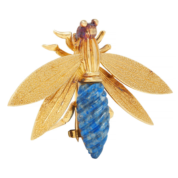 Vintage French Lapis Lazuli 18 Karat Yellow Gold Antique Bug Brooch