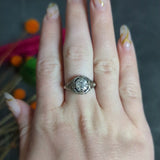 1920's Art Deco 1.76 CTW Diamond Sapphire 18 Karat White Gold Floral Antique Engagement Ring