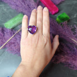Art Deco Substantial Rose Cut Amethyst Diamond Platinum Heart Ring