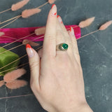 Buccellati 4.83 CTW Emerald Cabochon 18 Karat Two-Tone Gold Gemstone Vintage Ring