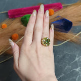Arts & Crafts Tourmaline Pearl 18 Karat Gold Foliate Cluster Ring