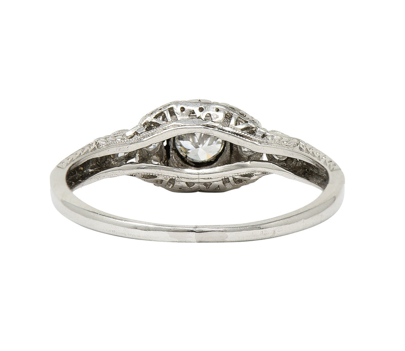 Art Deco 0.30 CTW Diamond Platinum Ornate Geometric Engagement Ring Wilson's Estate Jewelry