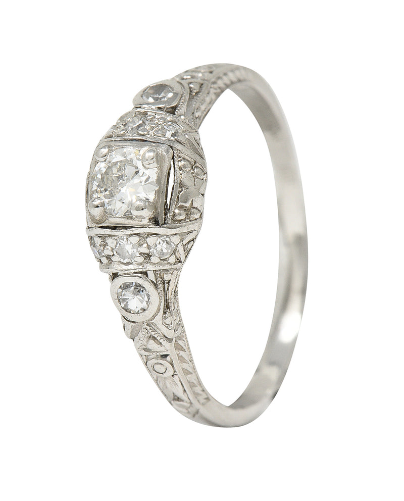 Art Deco 0.30 CTW Diamond Platinum Ornate Geometric Engagement Ring Wilson's Estate Jewelry