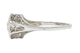 Art Deco 0.47 CTW Diamond 14 Karat White Gold Starburst Foliate Engagement Ring Wilson's Estate Jewelry
