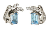Mid-Century 5.26 CTW Aquamarine Diamond Platinum Vintage Ear-Clip Earrings Wilson's Estate Jewelry