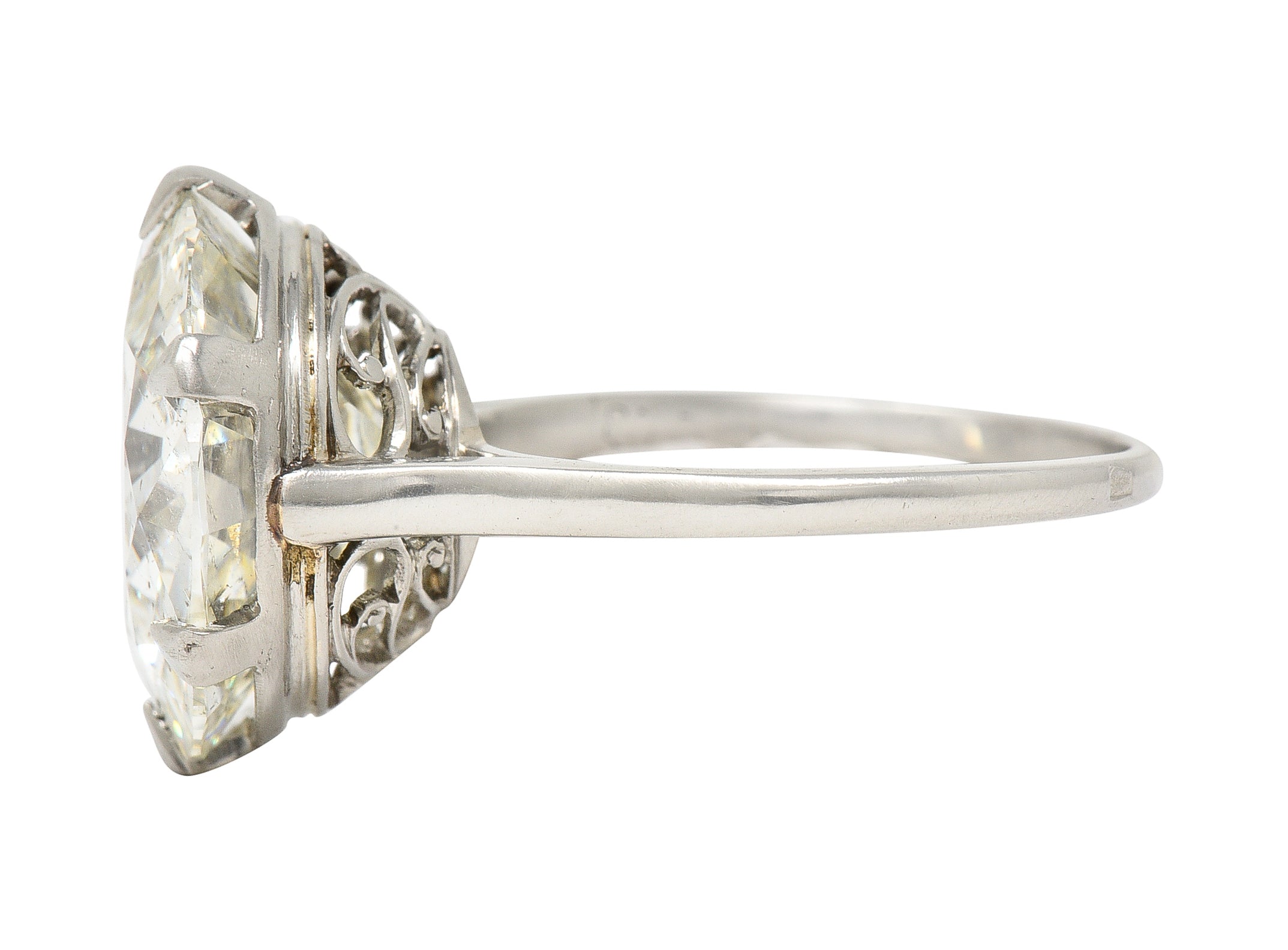 French Art Deco 10.06 CTW Old European Cut Diamond Platinum Scrolling Solitaire Engagement Ring GIA Wilson's Estate Jewelry