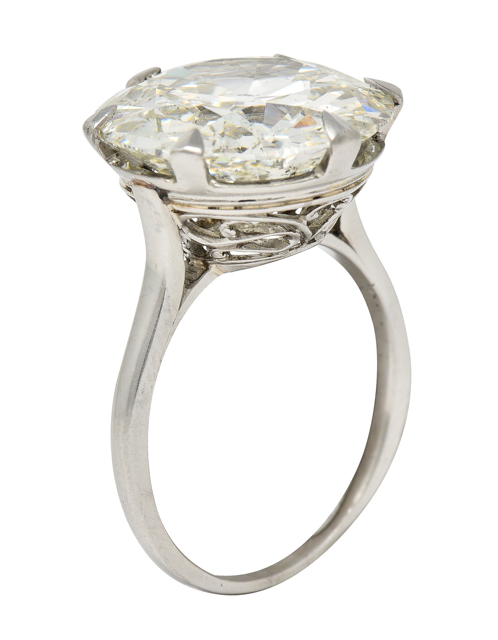 French Art Deco 10.06 CTW Old European Cut Diamond Platinum Scrolling Solitaire Engagement Ring GIA Wilson's Estate Jewelry