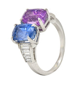 Mid-Century 7.84 CTW Cushion Cut No Heat Pink & Blue Sapphire Diamond Bypass Vintage Gemstone Ring GIA Wilson's Estate Jewelry
