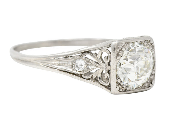 Traub Mfg. Art Deco 1.07 CTW Diamond Platinum Scrolling Vintage Engagement Ring Wilson's Estate Jewelry