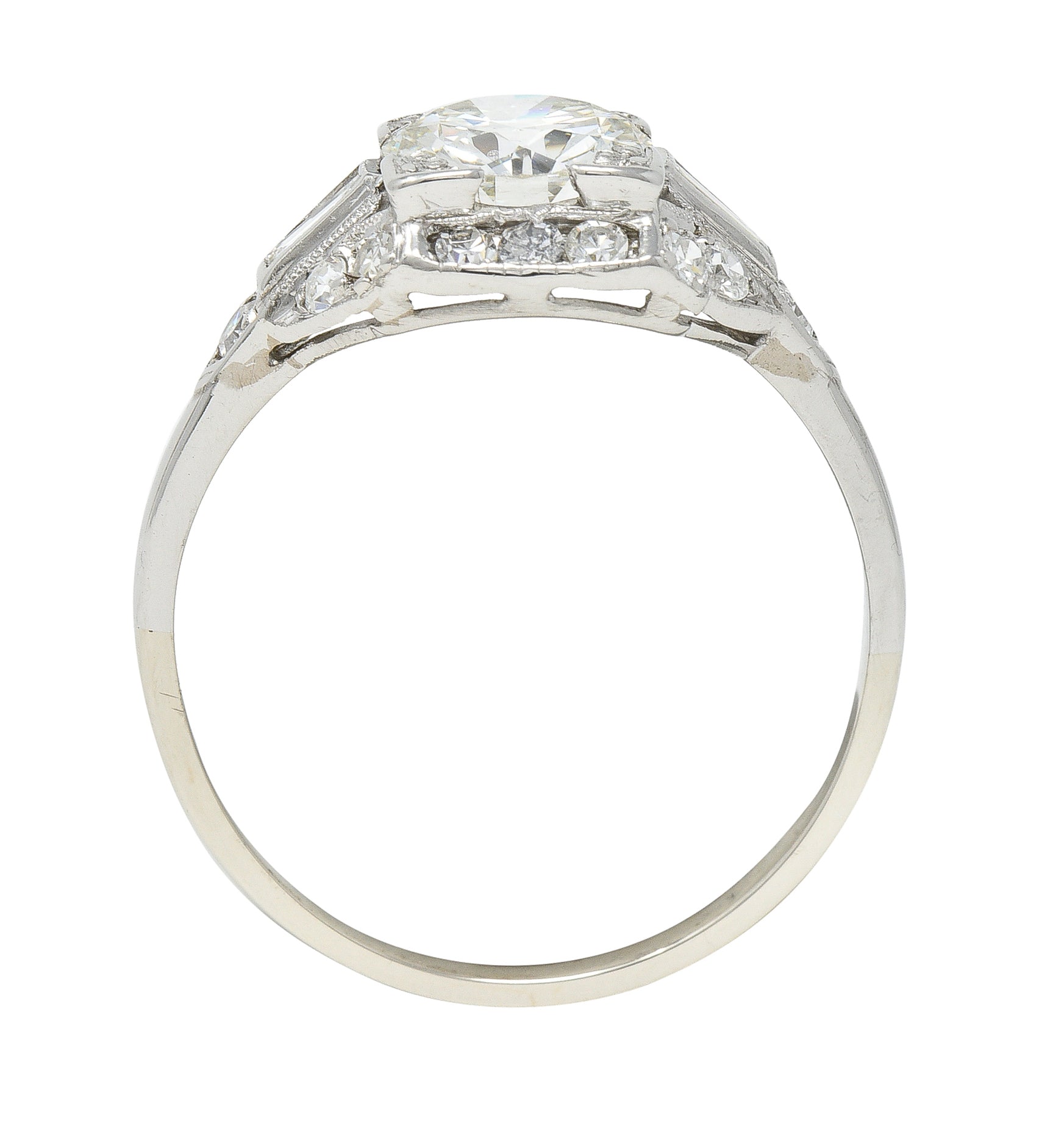 Art Deco 1.71 CTW Diamond Platinum Geometric Alternative Engagement Cluster Ring Wilson's Estate Jewelry