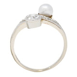 Retro Pearl Diamond 14 Karat White Gold Toi Et Moi Ring Wilson's Estate Jewelry